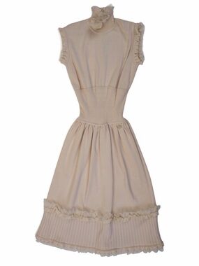 Authentic CHANEL Cream Knit Midi Dress with Ruffle Collar super cute 🫶🏽